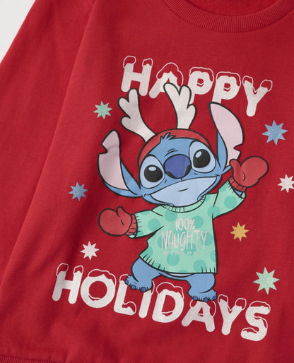 PIJAMA MANGA LARGA NIÑA STITCH HAPPY HOLIDAYS