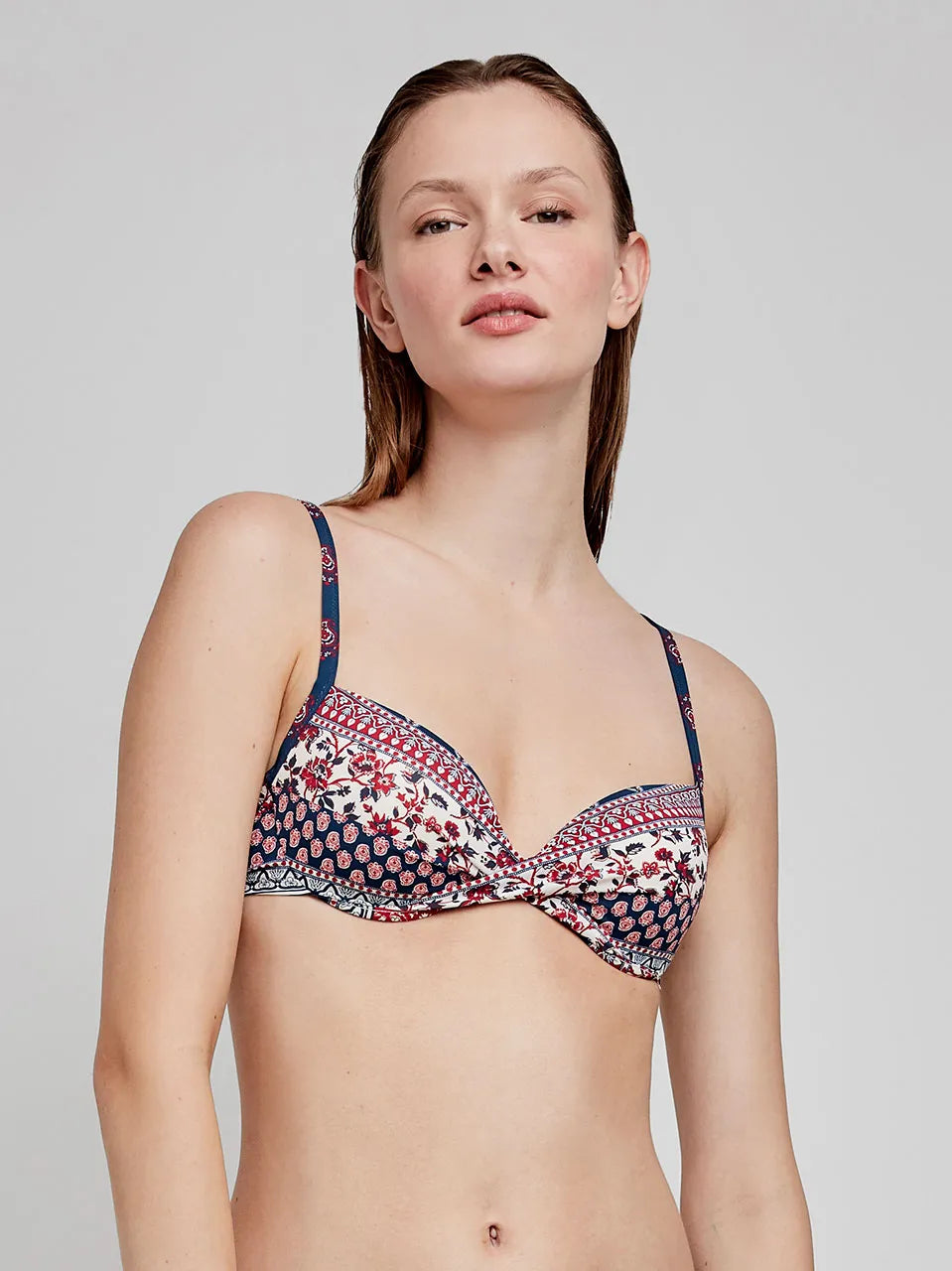 BIKINI CON ARO Y FOAM BRAGA REVERSIBLE ESTAMPADO ETNICO