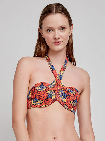 BIKINI MULTIPOSICION ANUDADO AL CUELLO ESTAMPADO TRIBAL