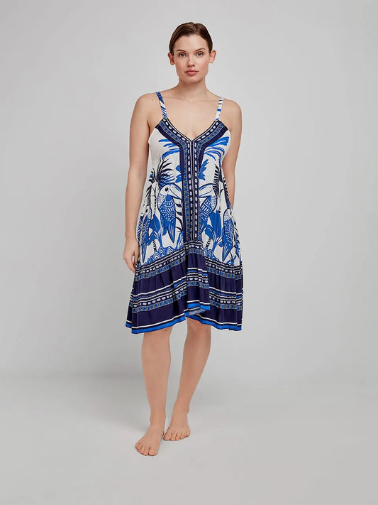 VESTIDO CORTO PLAYERO TUCAN PRINT
