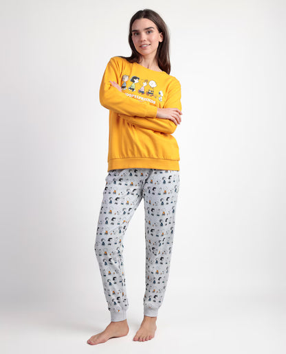 PIJAMA MANGA LARGA MUJER SNOOPY&FRIENDS MOSTAZA