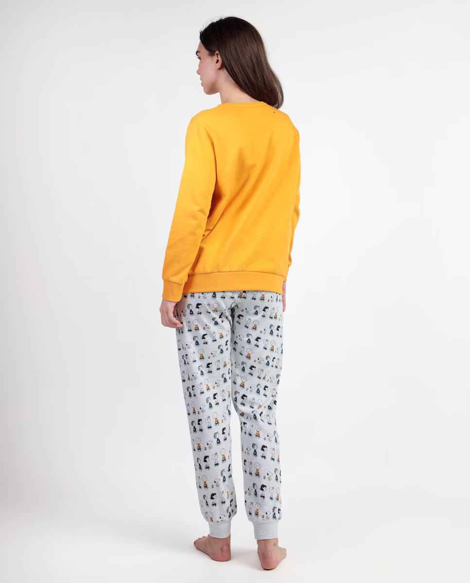 PIJAMA MANGA LARGA MUJER SNOOPY&FRIENDS MOSTAZA