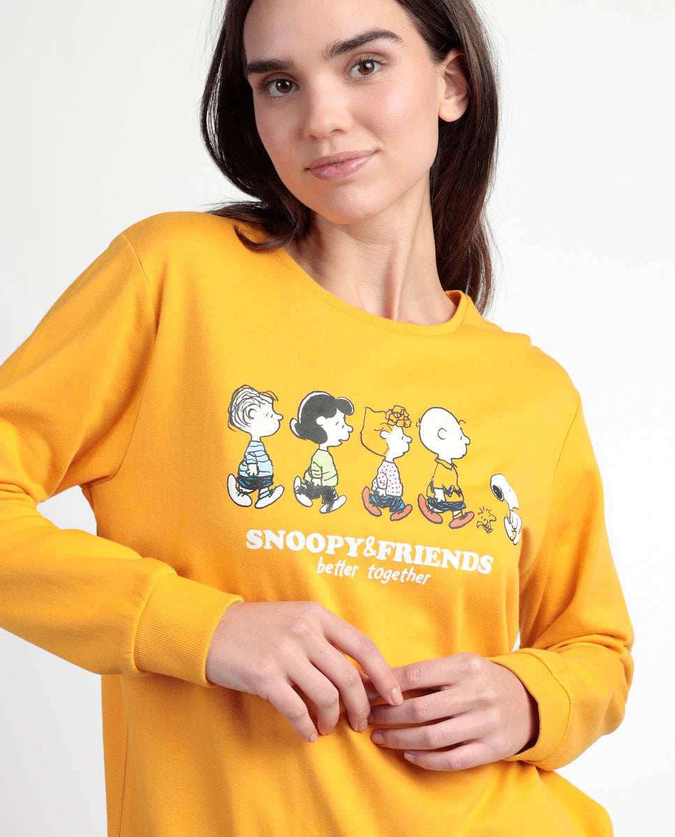 PIJAMA MANGA LARGA MUJER SNOOPY&FRIENDS MOSTAZA