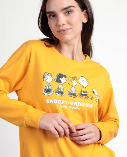 PIJAMA MANGA LARGA MUJER SNOOPY&FRIENDS MOSTAZA