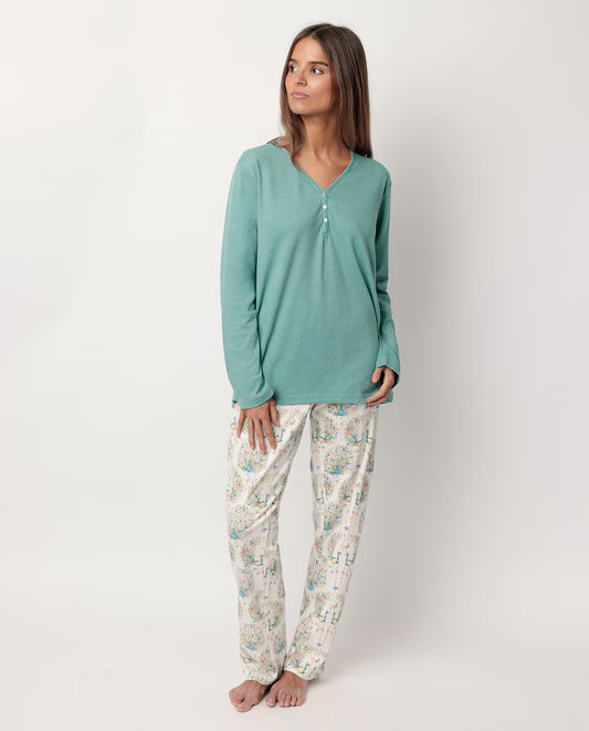 PIJAMA MANGA LARGA MUJER AQUA FLOWERS