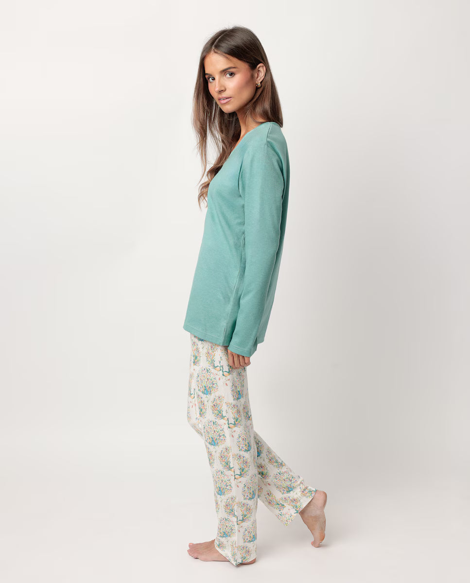 PIJAMA MANGA LARGA MUJER AQUA FLOWERS