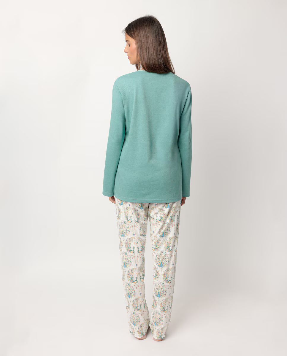 PIJAMA MANGA LARGA MUJER AQUA FLOWERS