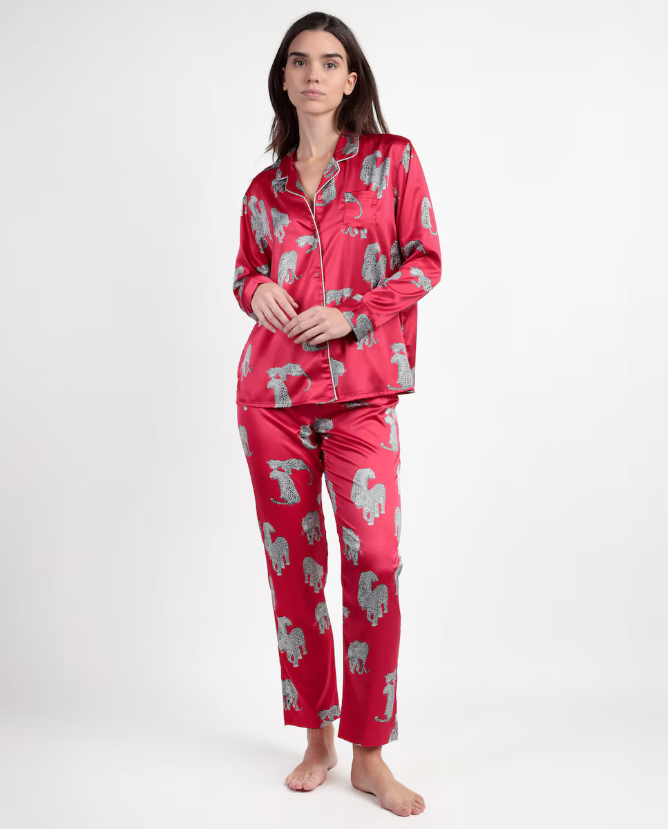 PIJAMA ABIERTO MANGA LARGA MUJER SATINADO JUNGLE FEVER