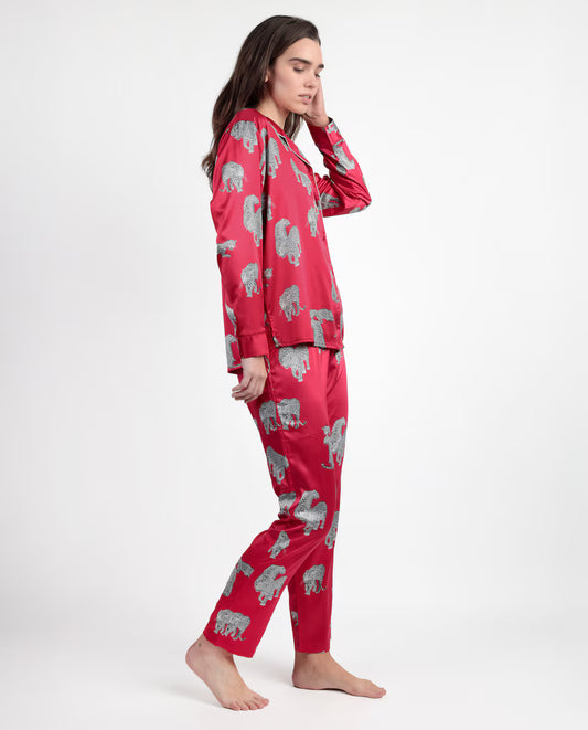PIJAMA ABIERTO MANGA LARGA MUJER SATINADO JUNGLE FEVER