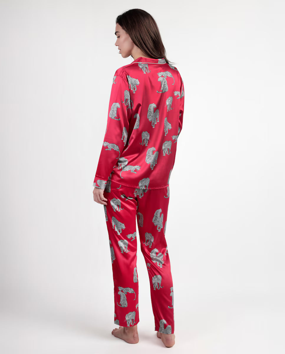 PIJAMA ABIERTO MANGA LARGA MUJER SATINADO JUNGLE FEVER