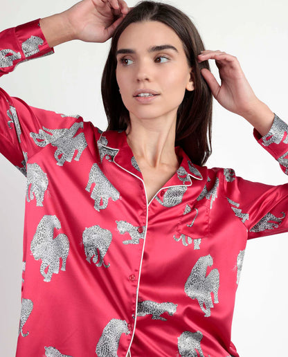 PIJAMA ABIERTO MANGA LARGA MUJER SATINADO JUNGLE FEVER