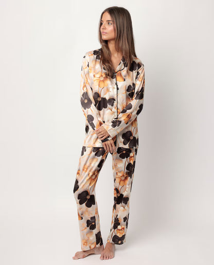 PIJAMA ABIERTO MANGA LARGA SATINADO MUJER LUXURY FLOWERS