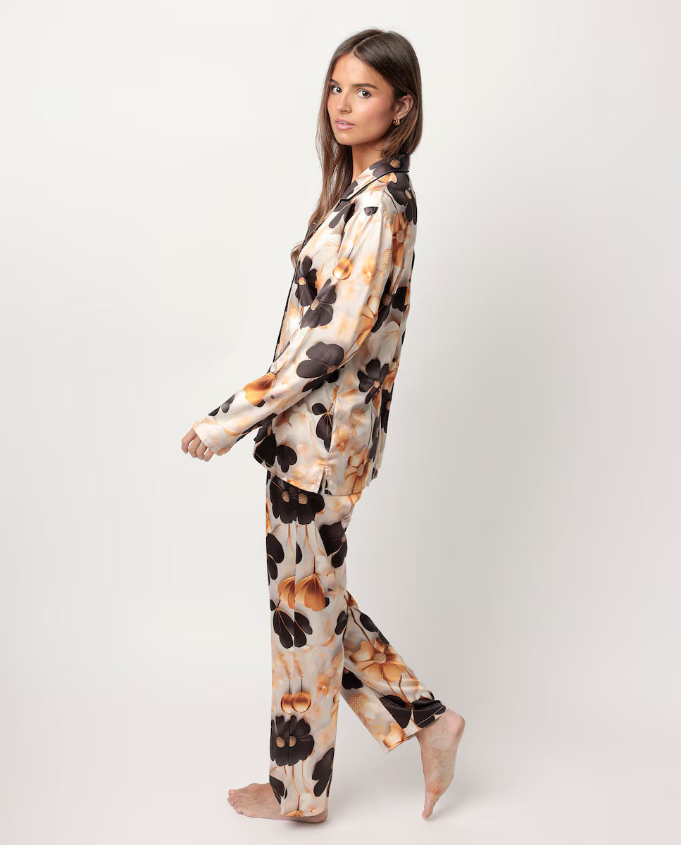 PIJAMA ABIERTO MANGA LARGA SATINADO MUJER LUXURY FLOWERS