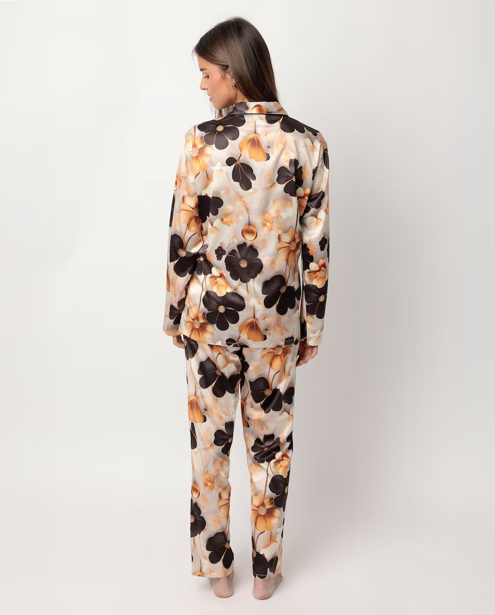 PIJAMA ABIERTO MANGA LARGA SATINADO MUJER LUXURY FLOWERS