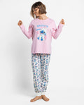 Pijama de mujer Disney Stitch time to chill rosa de algodón