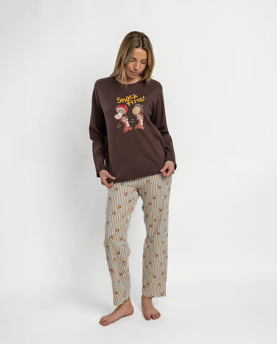 Pijama de mujer Disney Chip y Chop Snack Time de manga larga chocolate