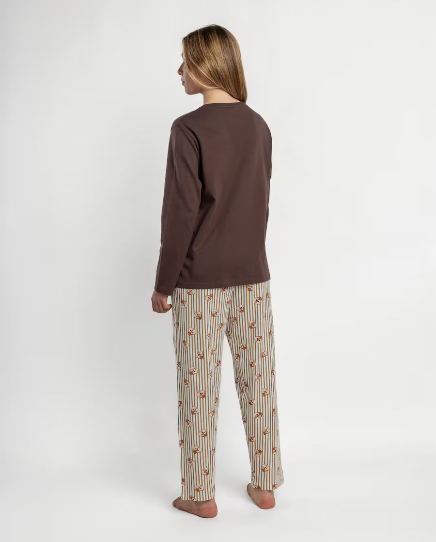 Pijama de mujer Disney Chip y Chop Snack Time de manga larga chocolate