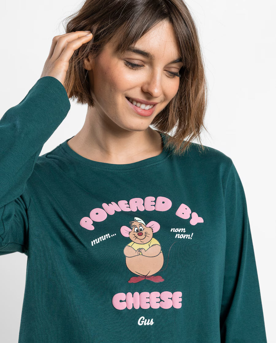 Pijama de mujer Disney Gus Gus Cheese de manga larga verde