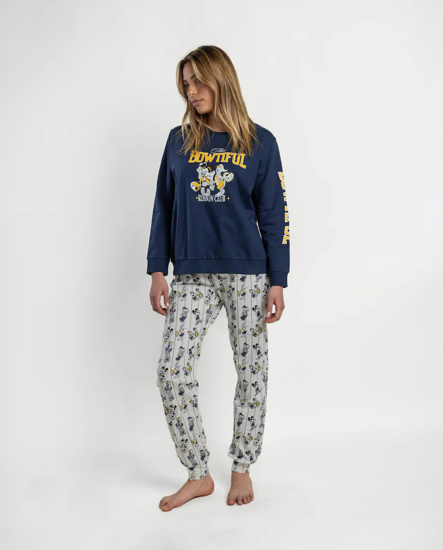 Pijama Mujer Disney Varsity Squad Bowtiful Azul Marino 100% Algodón