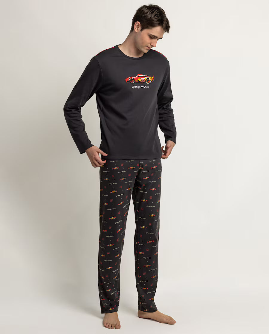 Pijama de hombre Disney Cars Rayo McQueen de manga larga gris marengo
