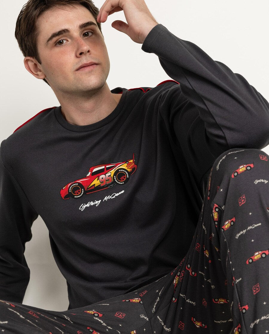 Pijama de hombre Disney Cars Rayo McQueen de manga larga gris marengo