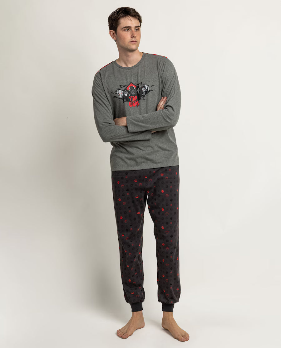 Pijama Hombre Star Wars Dark Friends Gris Jaspe Manga Larga