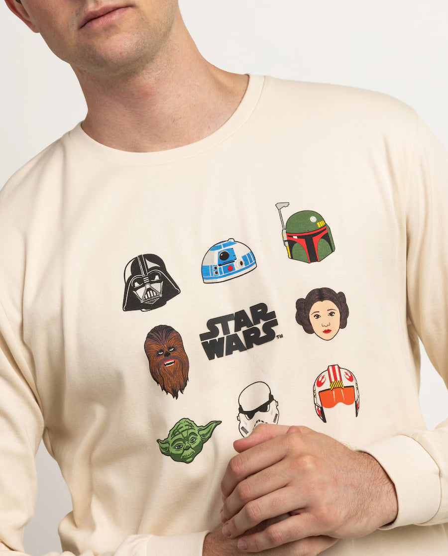 Pijama Hombre Star Wars Galaxy Faces Crudo 100% Algodón Manga Larga