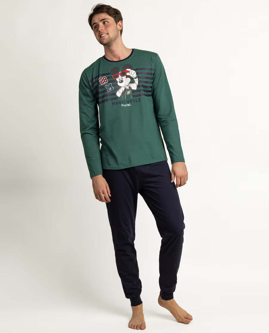 Pijama de hombre Disney Mickey Mouse Magic Style manga larga verde