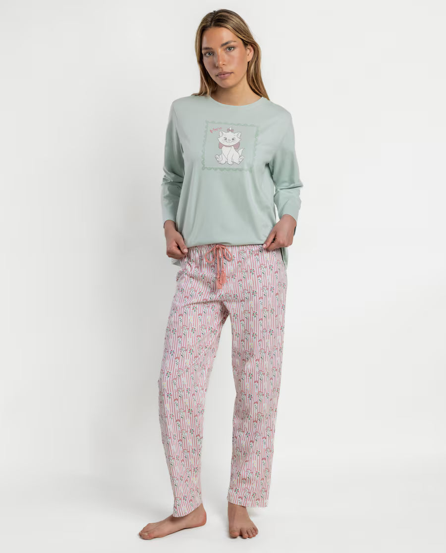 Pijama de mujer Disney Romantic Marie manga larga aqua