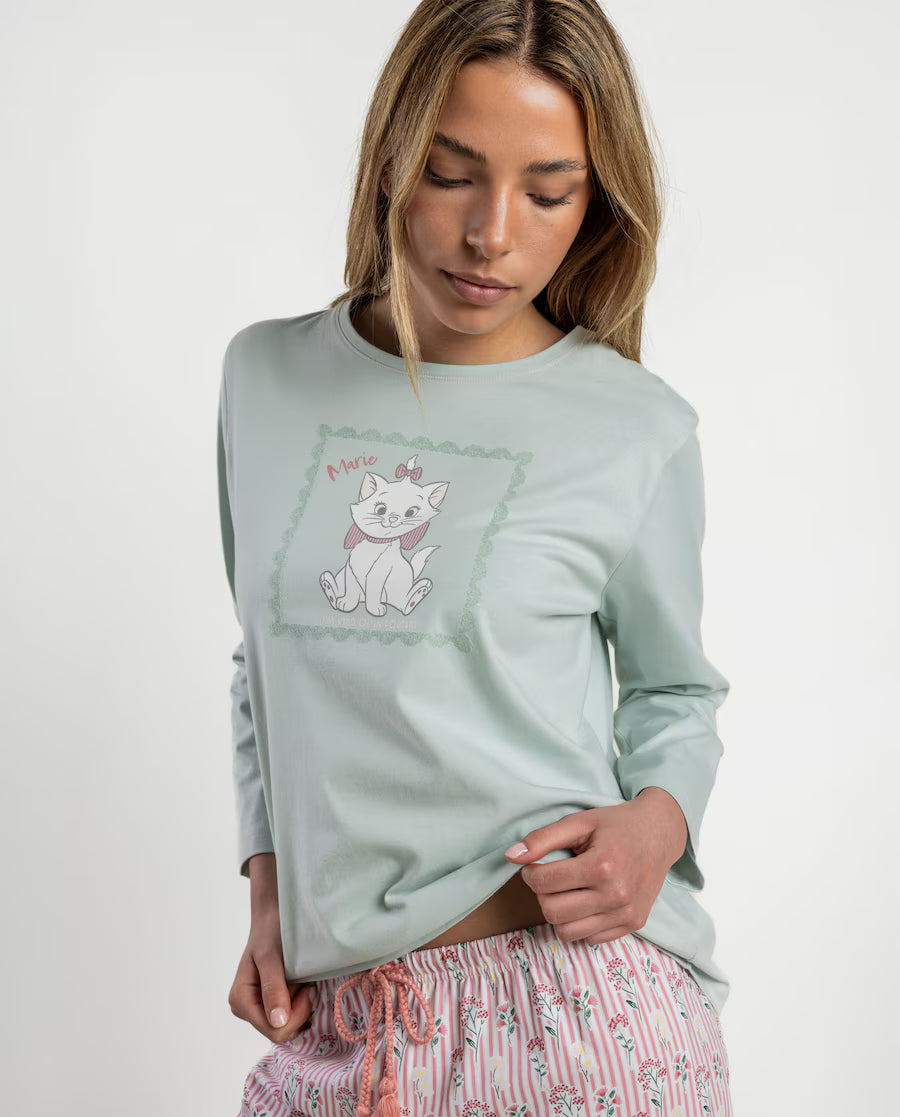 Pijama de mujer Disney Romantic Marie manga larga aqua