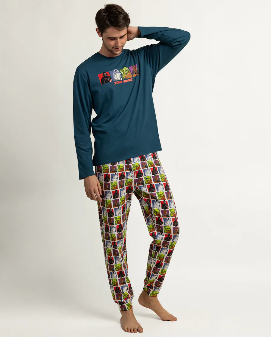 Pijama Hombre Star Wars Classic Wars Azul 100% Algodón