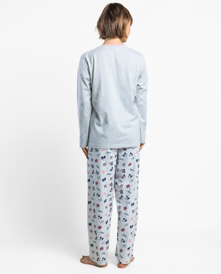 Pijama Mujer Disney Minnie Mouse Ribbon Club Gris Jaspe de Algodón