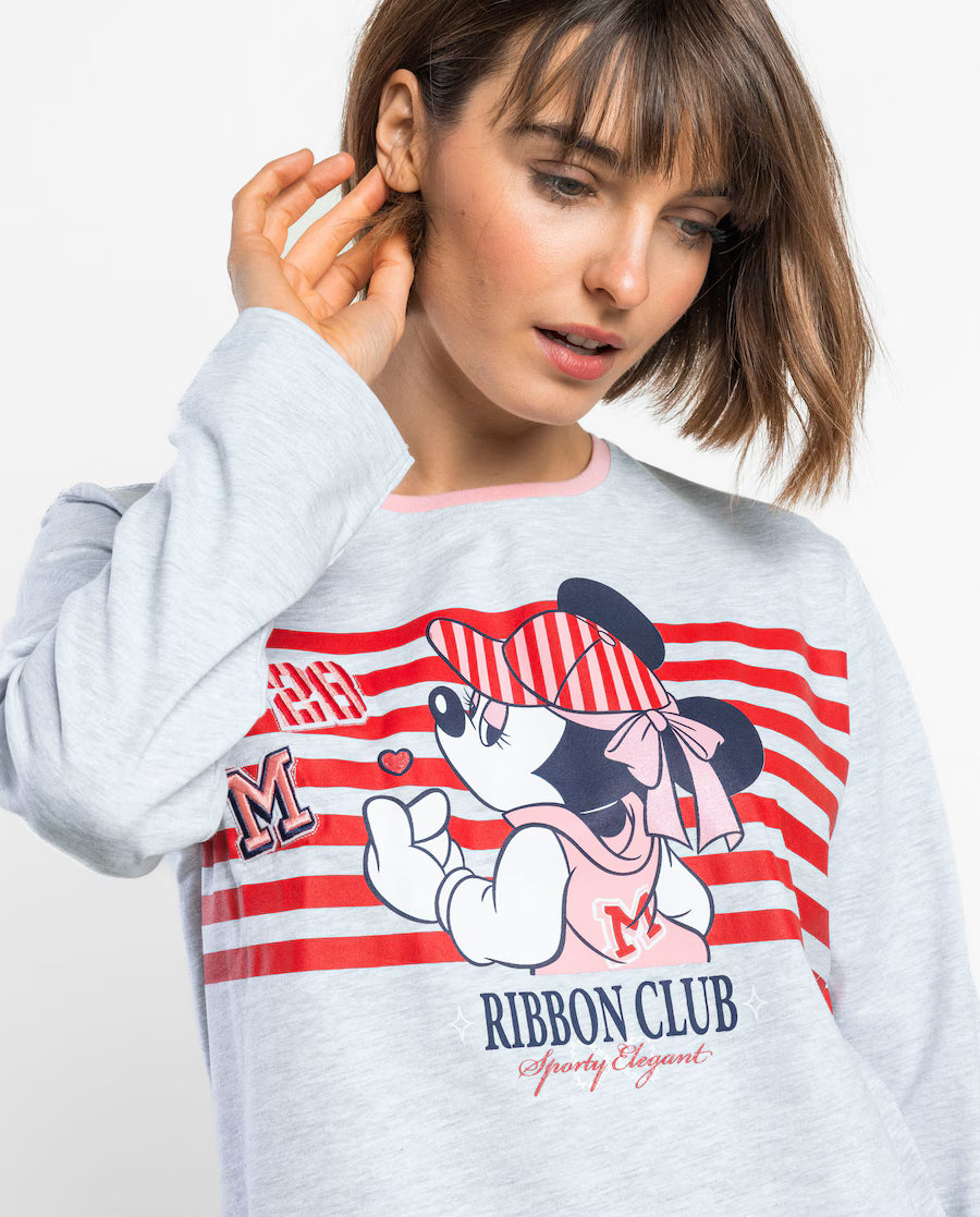 Pijama Mujer Disney Minnie Mouse Ribbon Club Gris Jaspe de Algodón