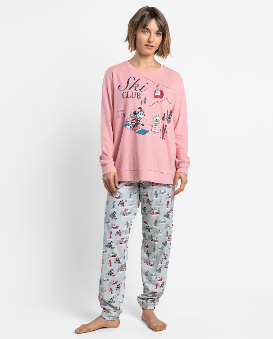 Pijama de mujer Disney Bon Ski Minnie Mouse de manga larga rosa