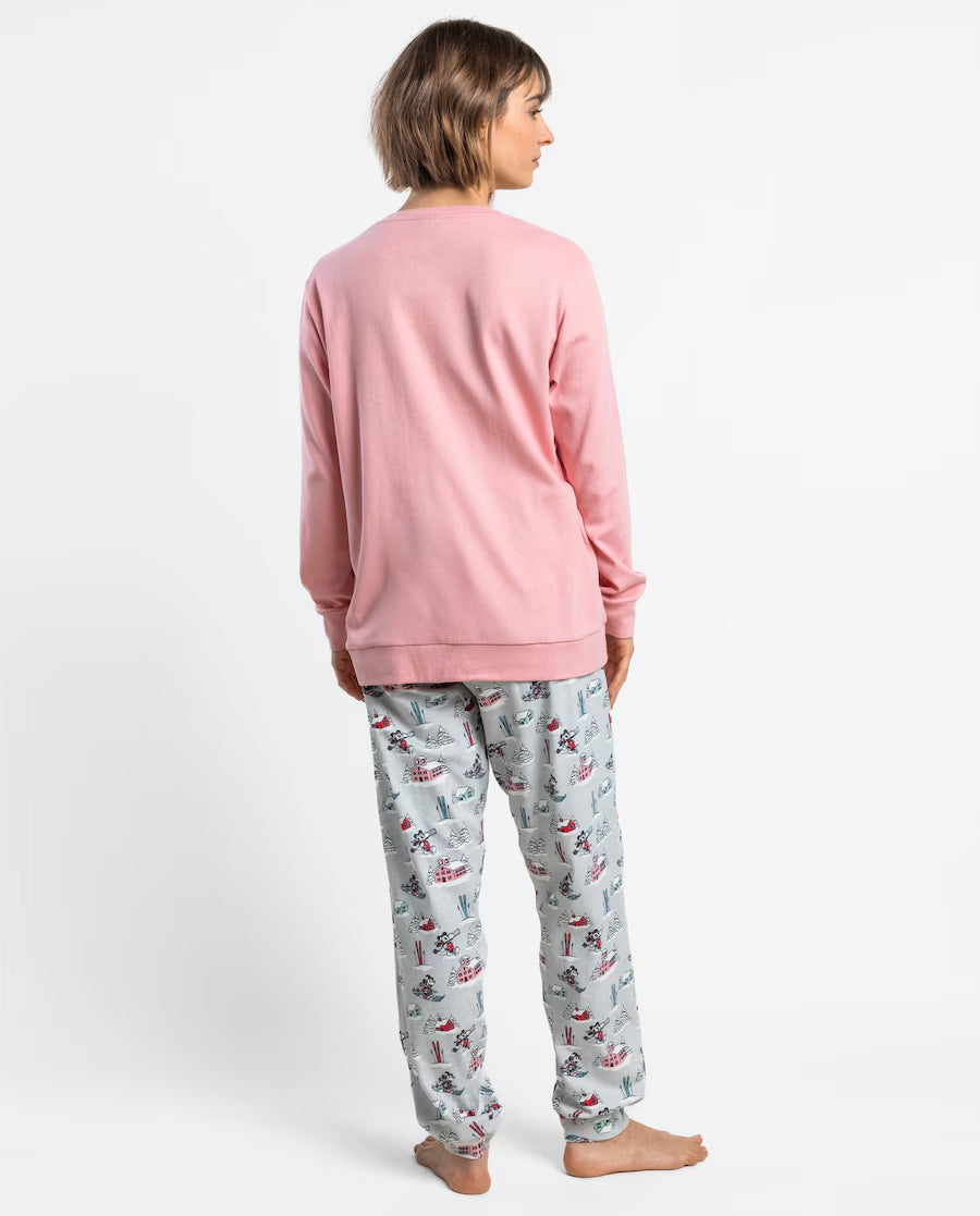 Pijama de mujer Disney Bon Ski Minnie Mouse de manga larga rosa