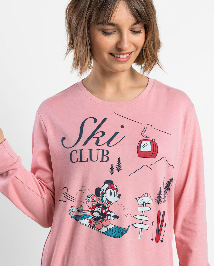 Pijama de mujer Disney Bon Ski Minnie Mouse de manga larga rosa