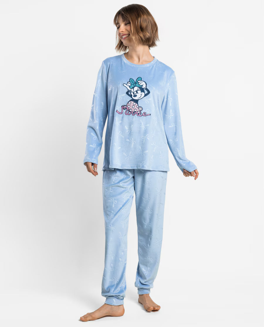 Pijama Mujer Disney Minnie Coquette Friends Polar Azul Manga Larga
