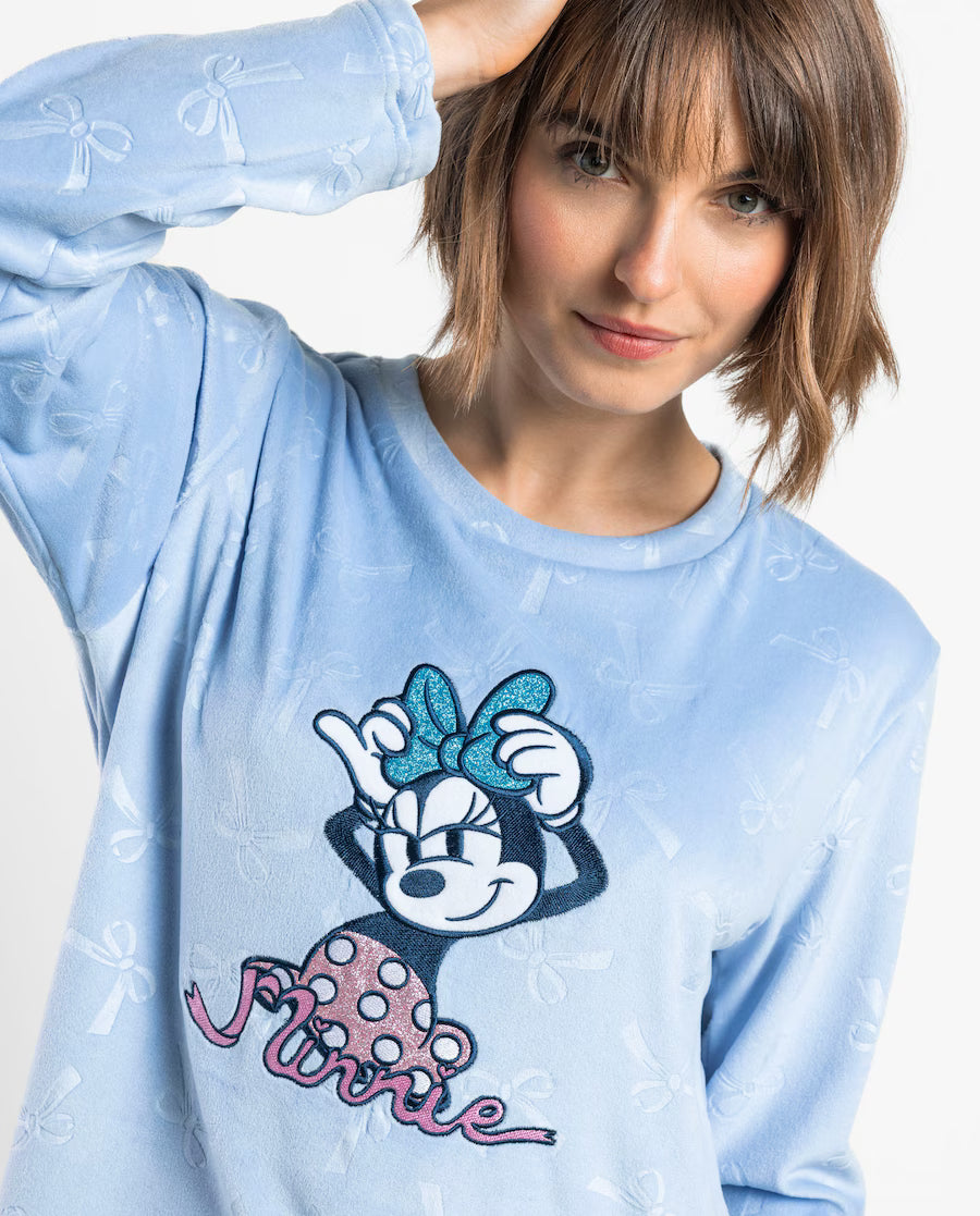 Pijama Mujer Disney Minnie Coquette Friends Polar Azul Manga Larga