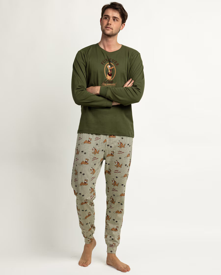 Pijama Hombre Disney Pluto Stay Pawsome Verde 100% Algodón