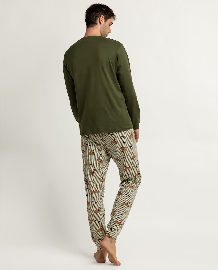 Pijama Hombre Disney Pluto Stay Pawsome Verde 100% Algodón