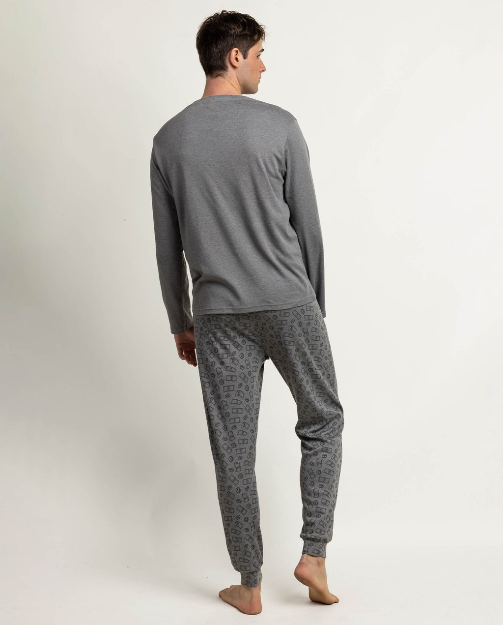 Pijama de hombre disney tío gilito work hard quack hard manga larga gris jaspe